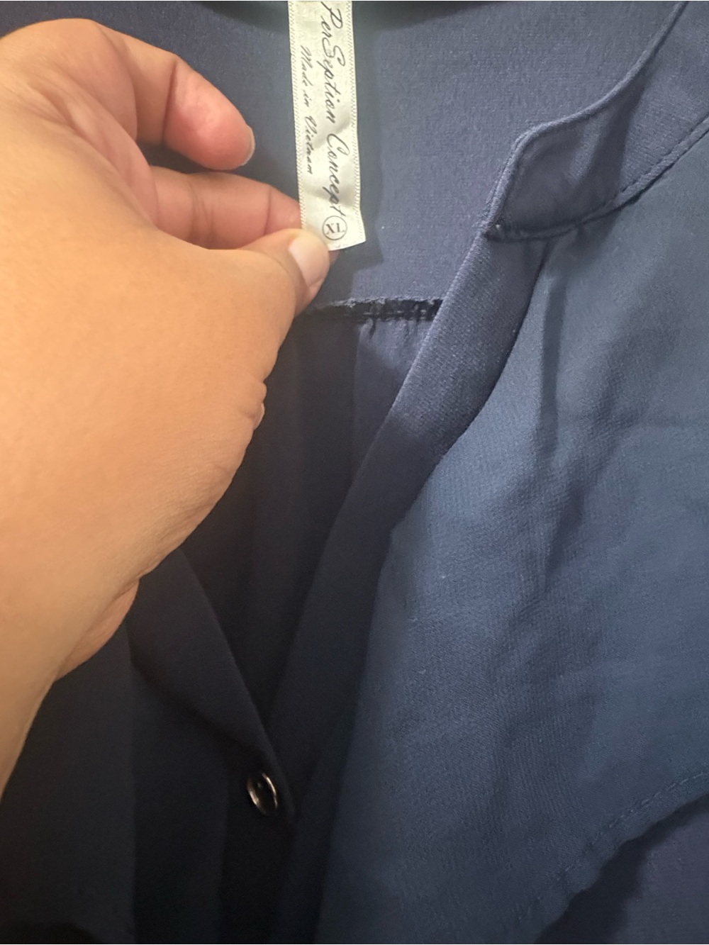 PerSeption Concept Navy Ruffle Button-Down Top - Picture 2 of 4